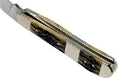 Case Russlock, Tang Stamp Series, Peach Seed Jig, Olive Green Bone 21517, 61953L SS Pocket Knife -Knives Discount Store CE21517 05 case