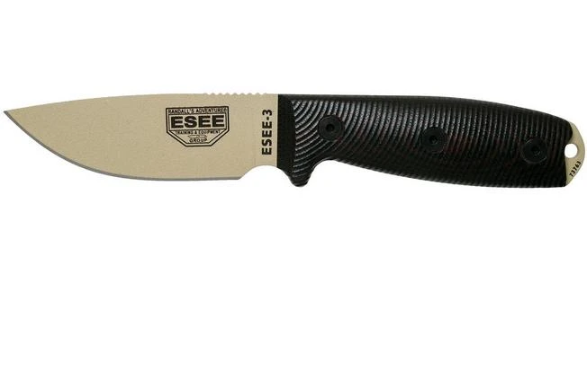 ESEE Model 3 Desert Tan Blade 3D Blood-Black G10 Survival Knife 3PMDT-004 Black Sheath + Belt Clip 3 ESEE Model 3 Desert Tan Blade 3D Blood-Black G10 Survival Knife 3PMDT-004 Black Sheath + Belt Clip