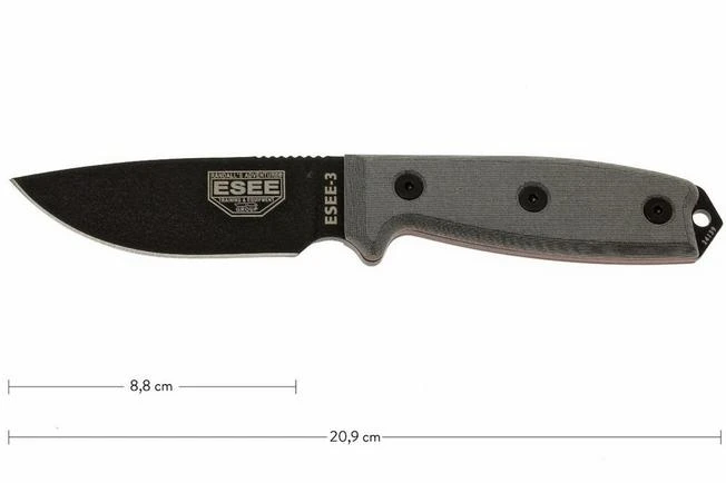 ESEE Model 3 Black Blade, Grey Handle 3P-KO Survival Knife Without Sheath 3 ESEE Model 3 Black Blade, Grey Handle 3P-KO Survival Knife Without Sheath