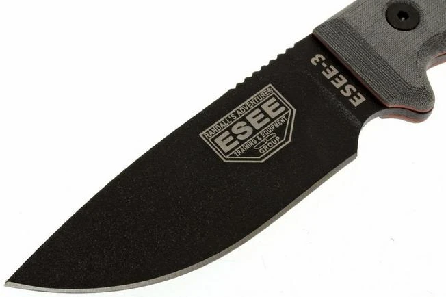 ESEE Model 3 Black Blade, Grey Handle 3P-KO Survival Knife Without Sheath 4 ESEE Model 3 Black Blade, Grey Handle 3P-KO Survival Knife Without Sheath - Image 2