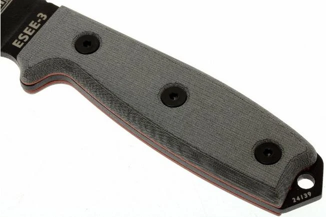 ESEE Model 3 Black Blade, Grey Handle 3P-KO Survival Knife Without Sheath 5 ESEE Model 3 Black Blade, Grey Handle 3P-KO Survival Knife Without Sheath - Image 3