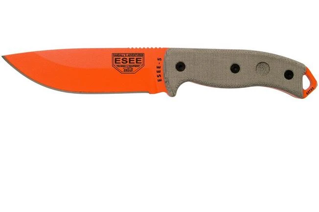 ESEE Model 5 Orange 5POG OD Green Micarta Survival Knife With Kydex Sheath + Belt Clip 3 ESEE Model 5 Orange 5POG OD Green Micarta Survival Knife With Kydex Sheath + Belt Clip